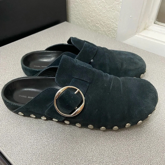Isabel Marant Navy Blue Mirvin Studded Suede Mule Flat Sz 39 US 9 - Picture 1 of 11